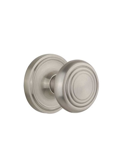 Classic Rosette Door Set with Streamline Deco Knobs in Satin Nickel.